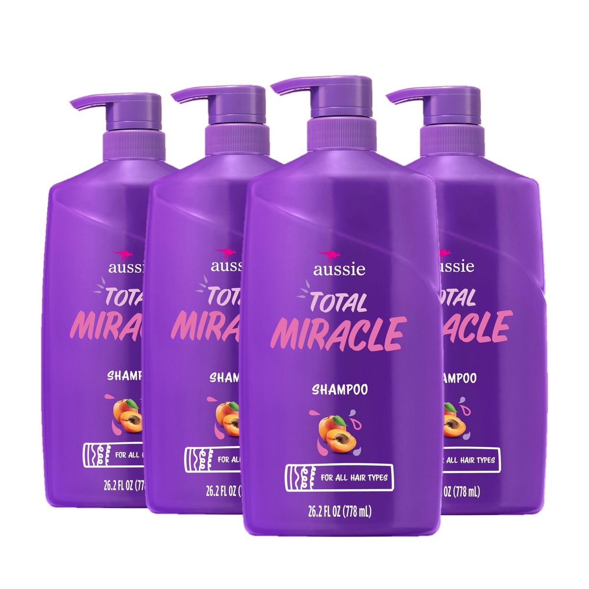 Aussie Total Miracle Shampoo with Apricot & Macadamia Oil, Paraben Free, 26.2 fl oz (Pack of 4) Avelisse