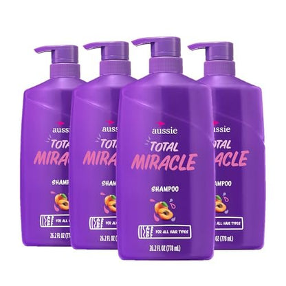 Aussie Total Miracle Shampoo with Apricot & Macadamia Oil, Paraben Free, 26.2 fl oz (Pack of 4) Avelisse