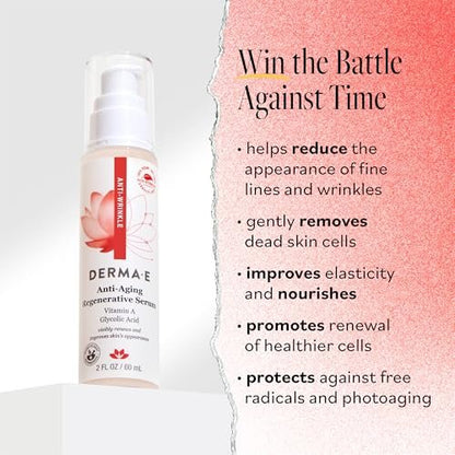 DERMA E Anti-Aging Regenerative Serum – Hydrating Day and Night Serum with Glycolic Acid and Vitamin A – Advanced Facial Skin Care Treatment, 2 fl oz Avelisse