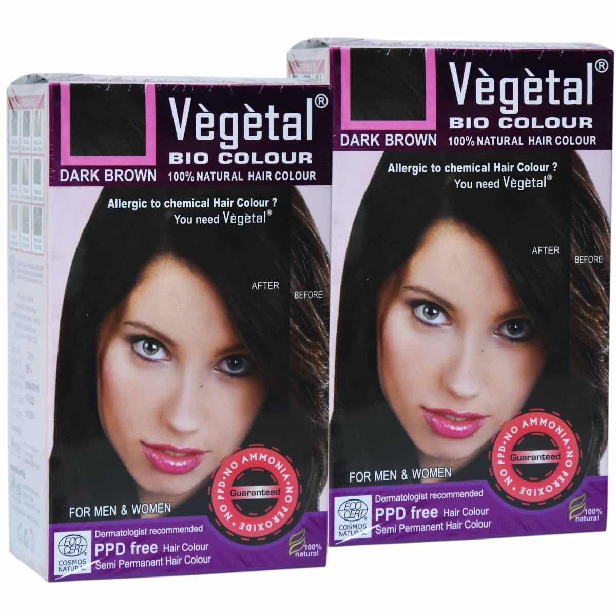 Vegetal Bio Colour Experience Dark Brown Hair Color - Ammonia-Free, PPD-Free, 100% Organic & Herbal Safe Hair Dye Kit (50g, Pack of 2) - görsel 1