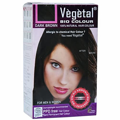 Vegetal Bio Colour Experience Dark Brown Hair Color - Ammonia-Free, PPD-Free, 100% Organic & Herbal Safe Hair Dye Kit (50g, Pack of 2)