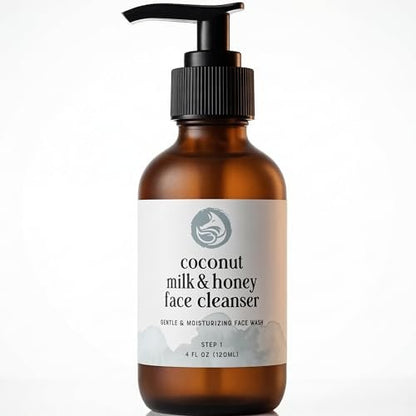 Coconut Milk & Honey Face Wash – Gentle Hydrating Cleanser for Sensitive to Dry Skin, Fragrance-Free, Non-Drying Formula with Aloe & Jojoba, Ideal for Redness, Dryness & Daily Makeup Removal (4 fl oz) Avelisse