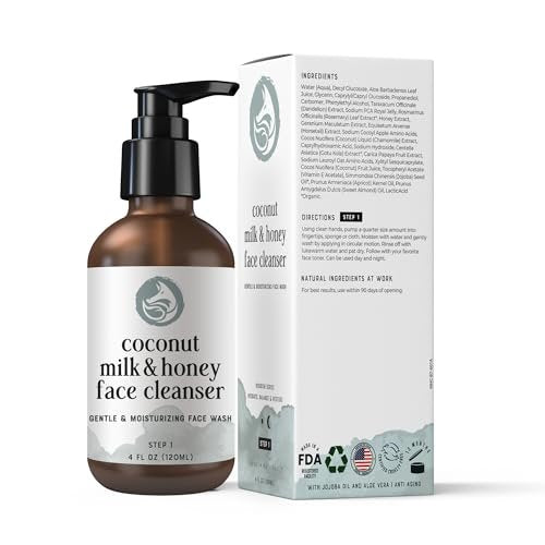 Coconut Milk & Honey Face Wash – Gentle Hydrating Cleanser for Sensitive to Dry Skin, Fragrance-Free, Non-Drying Formula with Aloe & Jojoba, Ideal for Redness, Dryness & Daily Makeup Removal (4 fl oz) Avelisse