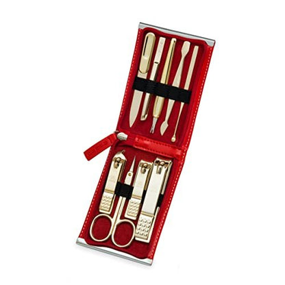 Three Seven (777) Premium Travel Manicure Grooming Kit - 9 Piece Gold Nail Clipper Set, Made in Korea Since 1975