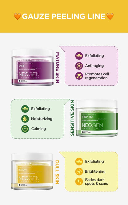 DERMALOGY by NEOGENLAB Bio-Peel Gauze Peeling Pads (Lemon, 30 pads) - PHA Exfoliating & Brightening Peeling Pads for Glowing Skin