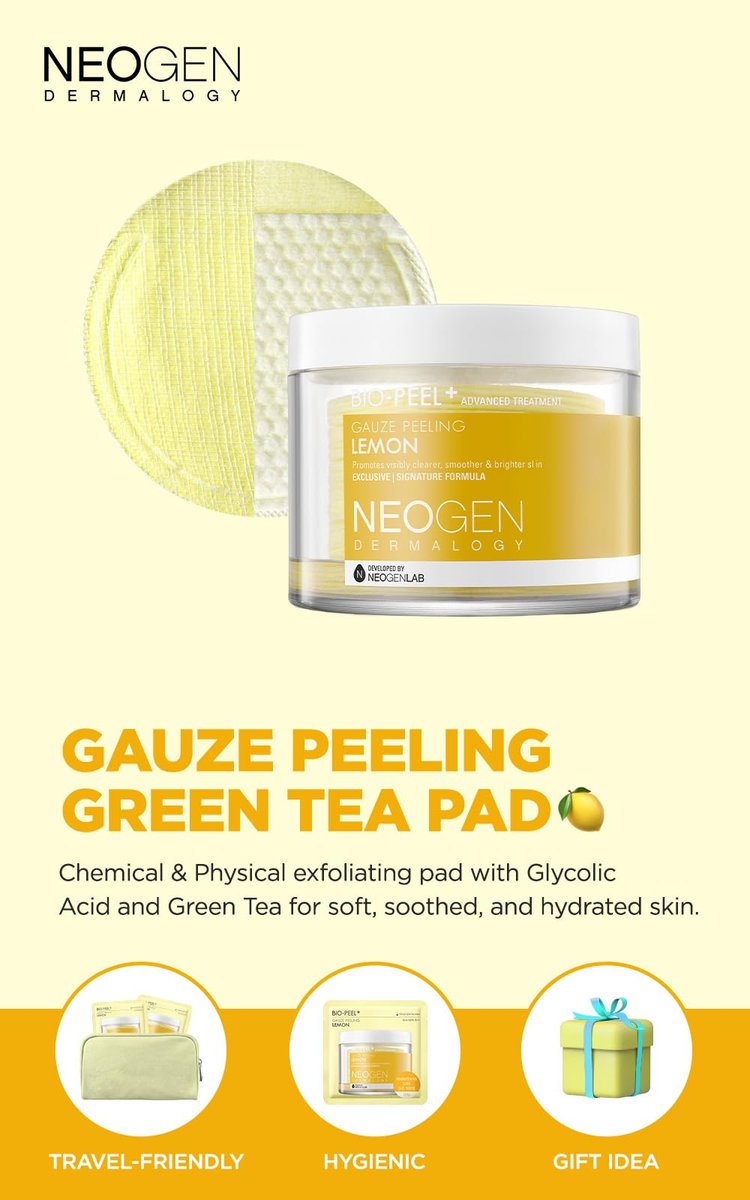 DERMALOGY by NEOGENLAB Bio-Peel Gauze Peeling Pads (Lemon, 30 pads) - PHA Exfoliating & Brightening Peeling Pads for Glowing Skin - görsel 3
