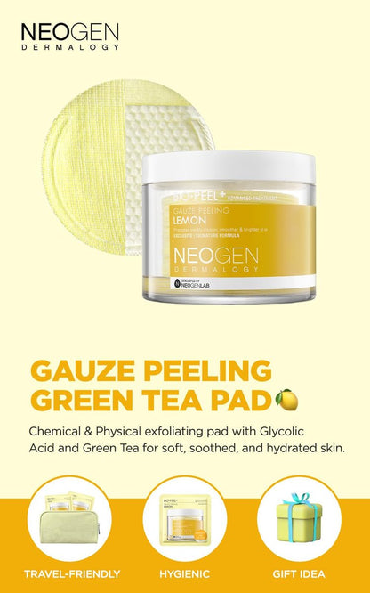 DERMALOGY by NEOGENLAB Bio-Peel Gauze Peeling Pads (Lemon, 30 pads) - PHA Exfoliating & Brightening Peeling Pads for Glowing Skin