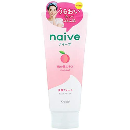 KRACIE NAIVE Facial Cleansing Foam Peach - Gentle Makeup Remover & Face Wash, 130g