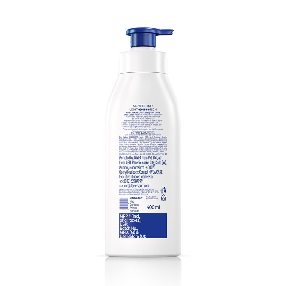 NIVEA Natural Glow Cell Repair Body Lotion with SPF 15 and 50X Vitamin C, 13.6 Fl Oz Avelisse