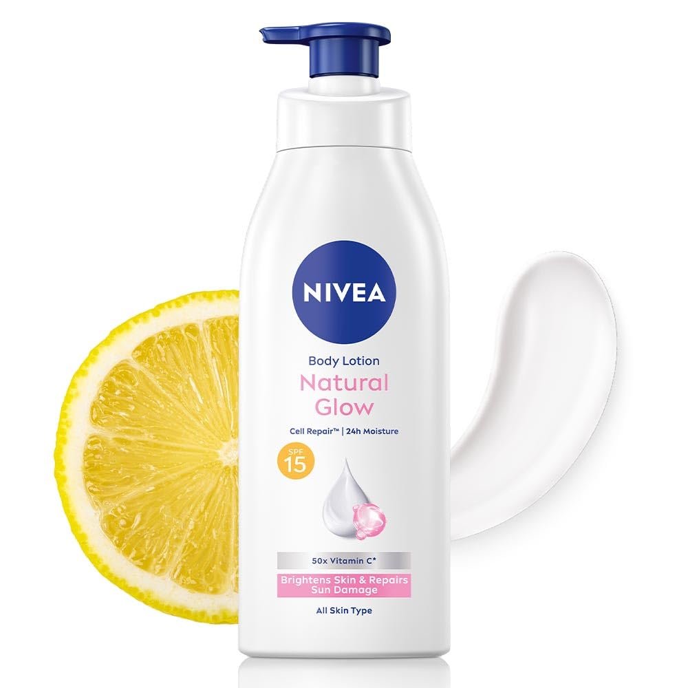 NIVEA Natural Glow Cell Repair Body Lotion with SPF 15 and 50X Vitamin C, 13.6 Fl Oz Avelisse