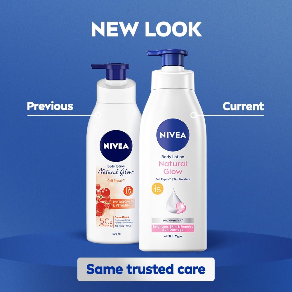 NIVEA Natural Glow Cell Repair Body Lotion with SPF 15 and 50X Vitamin C, 13.6 Fl Oz Avelisse