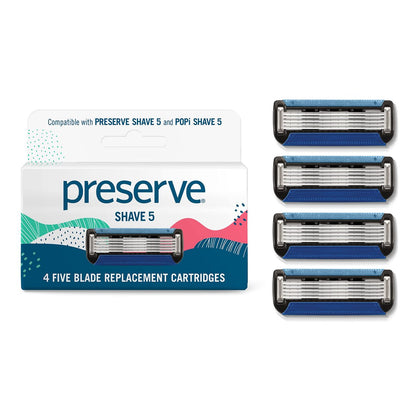 Preserve Shave 5 Razor Blade Refills - 4 Pack Ceramic Coated 5-Blade Razors for Men & Women with Aloe-Cocoa Butter Strip Avelisse