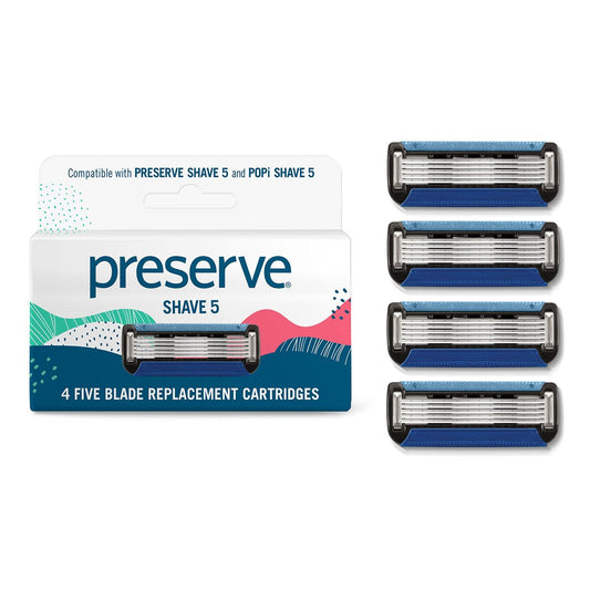 Preserve Shave 5 Razor Blade Refills - 4 Pack Ceramic Coated 5-Blade Razors for Men & Women with Aloe-Cocoa Butter Strip Avelisse