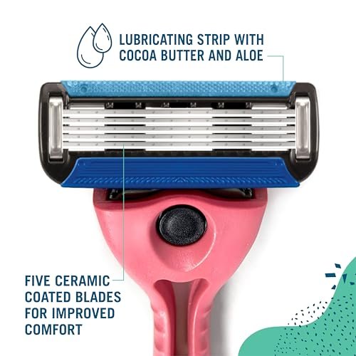 Preserve Shave 5 Razor Blade Refills - 4 Pack Ceramic Coated 5-Blade Razors for Men & Women with Aloe-Cocoa Butter Strip Avelisse