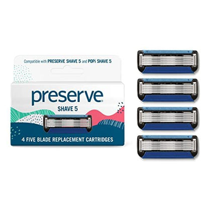Preserve Shave 5 Razor Blade Refills - 4 Pack Ceramic Coated 5-Blade Razors for Men & Women with Aloe-Cocoa Butter Strip Avelisse