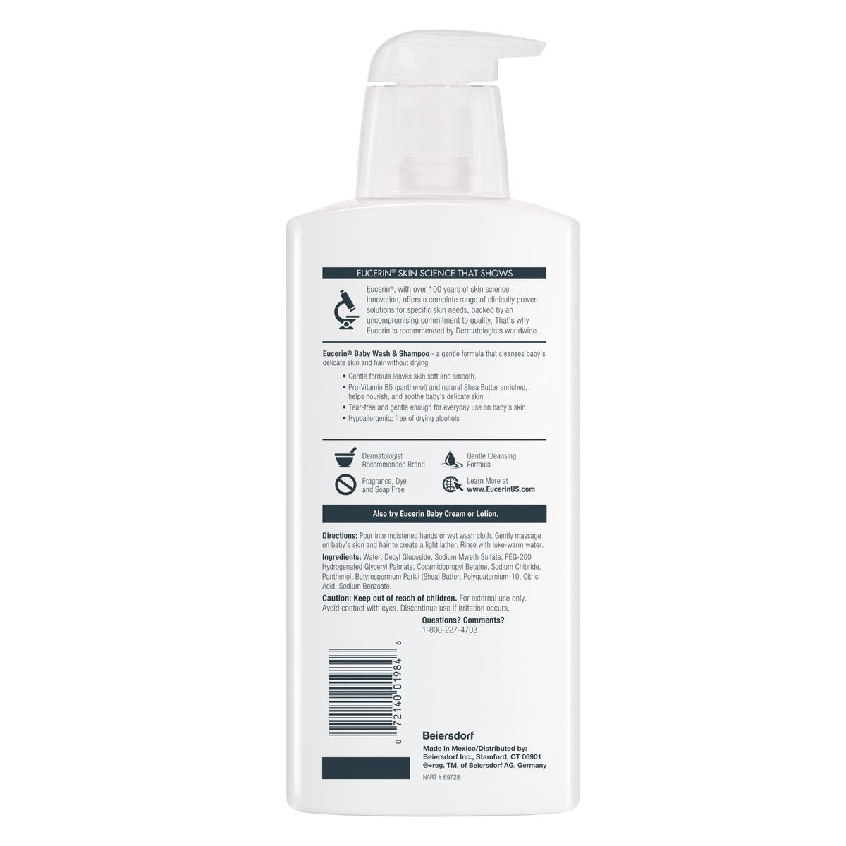 Eucerin Baby Unscented Shampoo & Body Wash 13.5 Fl Oz (Pack of 3) – Hypoallergenic, Tear-Free, with Pro-Vitamin B5 & Shea Butter Avelisse
