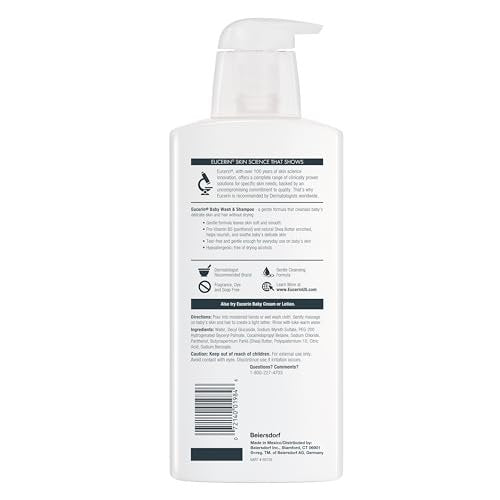 Eucerin Baby Unscented Shampoo & Body Wash 13.5 Fl Oz (Pack of 3) – Hypoallergenic, Tear-Free, with Pro-Vitamin B5 & Shea Butter Avelisse