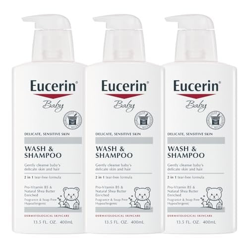 Eucerin Baby Unscented Shampoo & Body Wash 13.5 Fl Oz (Pack of 3) – Hypoallergenic, Tear-Free, with Pro-Vitamin B5 & Shea Butter Avelisse
