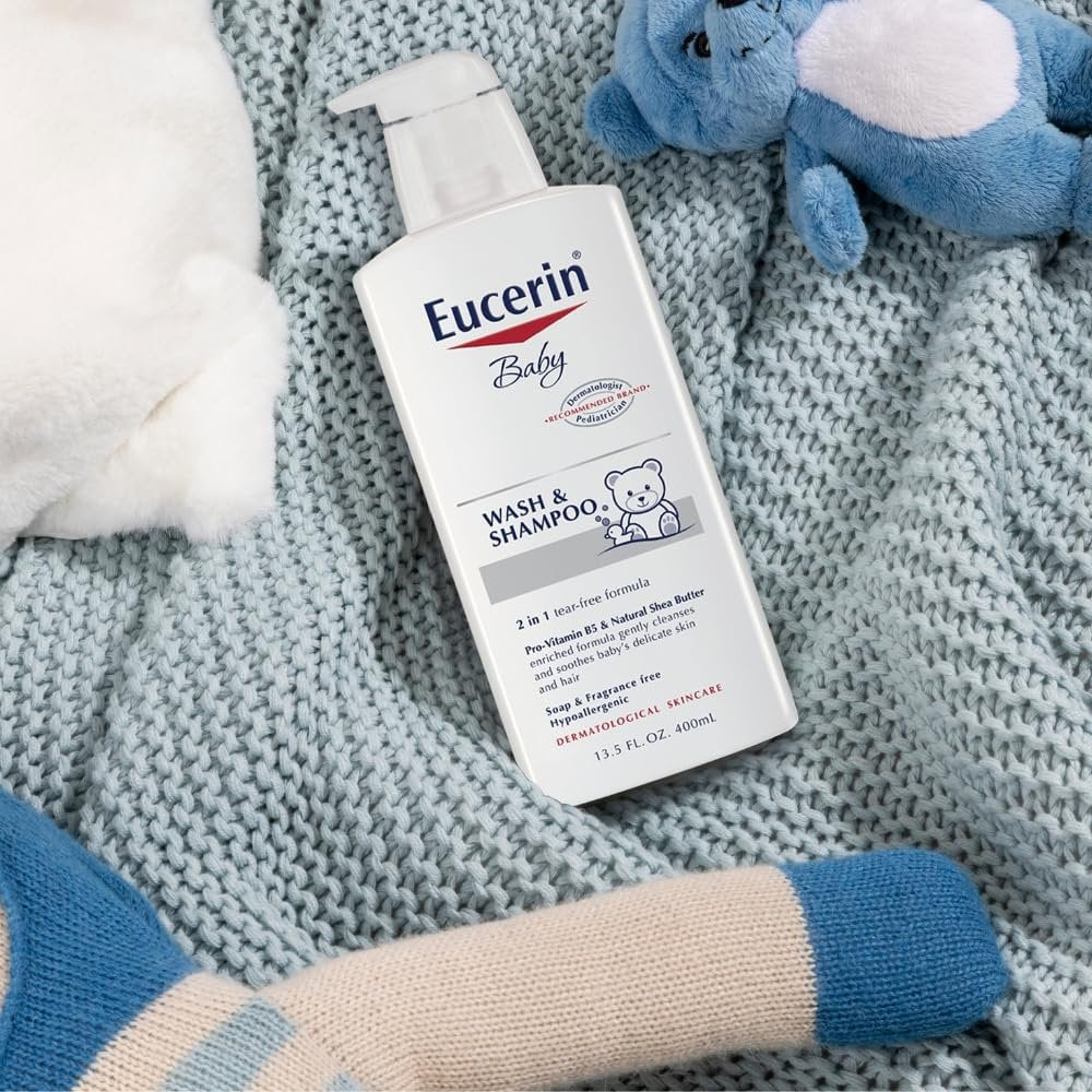 Eucerin Baby Unscented Shampoo & Body Wash 13.5 Fl Oz (Pack of 3) – Hypoallergenic, Tear-Free, with Pro-Vitamin B5 & Shea Butter Avelisse