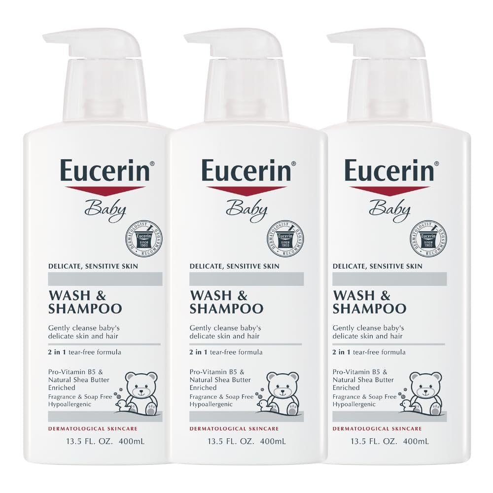 Eucerin Baby Unscented Shampoo & Body Wash 13.5 Fl Oz (Pack of 3) – Hypoallergenic, Tear-Free, with Pro-Vitamin B5 & Shea Butter Avelisse