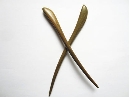 Natural Green Sandalwood Hair Sticks – Handmade Carved Swiming Fish Hair Pins, Pack of 2