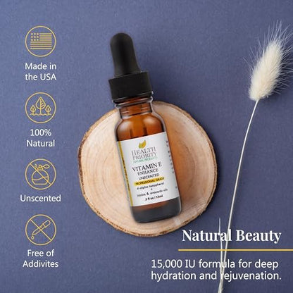 Health Priority Naturals Organic Vitamin E Oil for Skin - Jojoba, Avocado Oil - Unscented, Handcrafted for Face/Hair, Non-GMO, No Gluten, 15000 IU, 0.5 Fl Oz