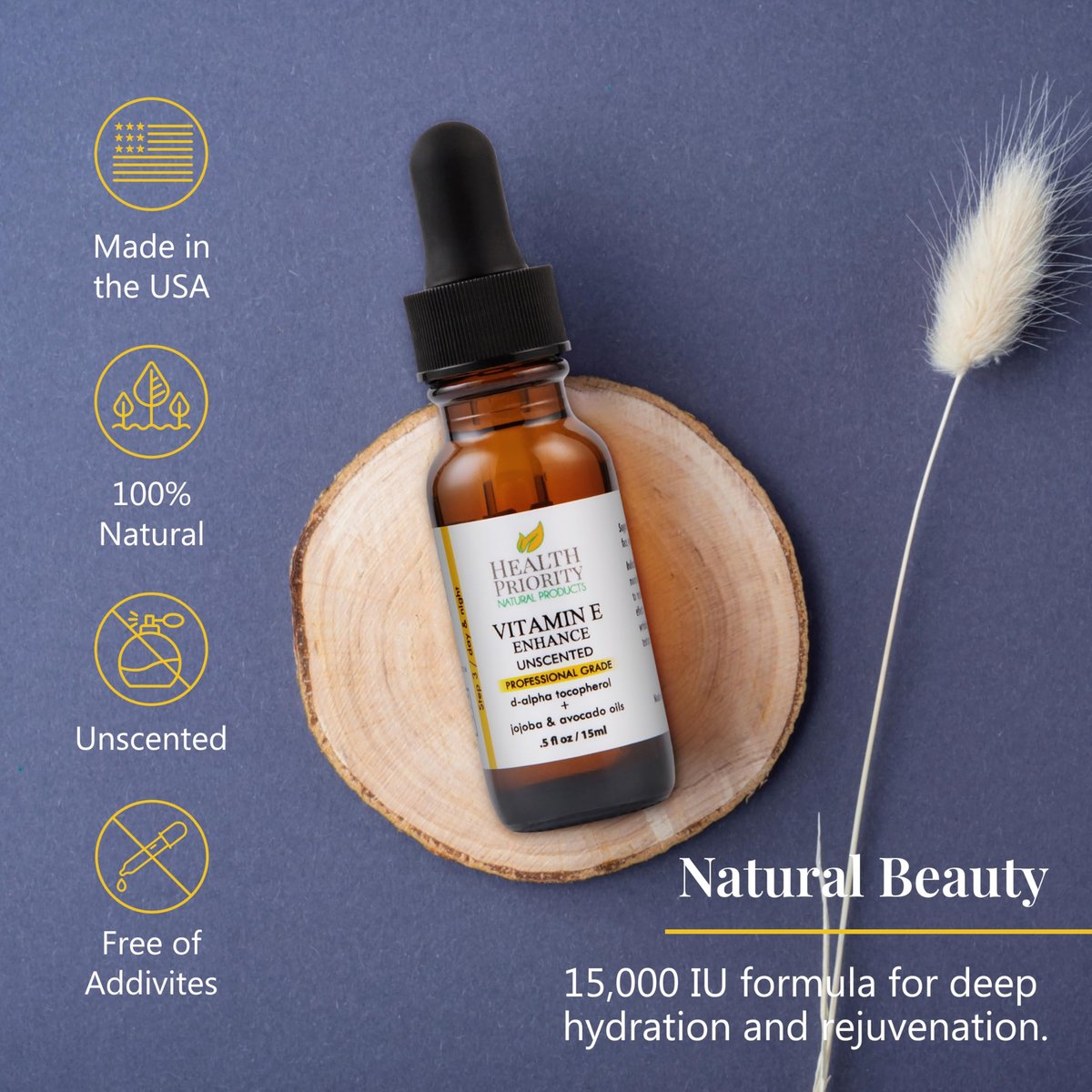 Health Priority Naturals Organic Vitamin E Oil for Skin - Jojoba, Avocado Oil - Unscented, Handcrafted for Face/Hair, Non-GMO, No Gluten, 15000 IU, 0.5 Fl Oz - görsel 9
