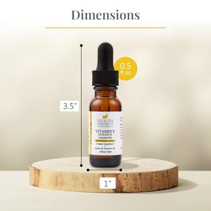 Health Priority Naturals Organic Vitamin E Oil for Skin - Jojoba, Avocado Oil - Unscented, Handcrafted for Face/Hair, Non-GMO, No Gluten, 15000 IU, 0.5 Fl Oz