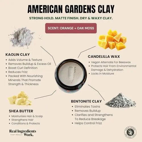 Shear Revival American Gardens Clay Pomade - Strong Hold, Matte Finish, Vegan & Natural Hair Styling Clay for All Hair Types, 3.4 oz Avelisse