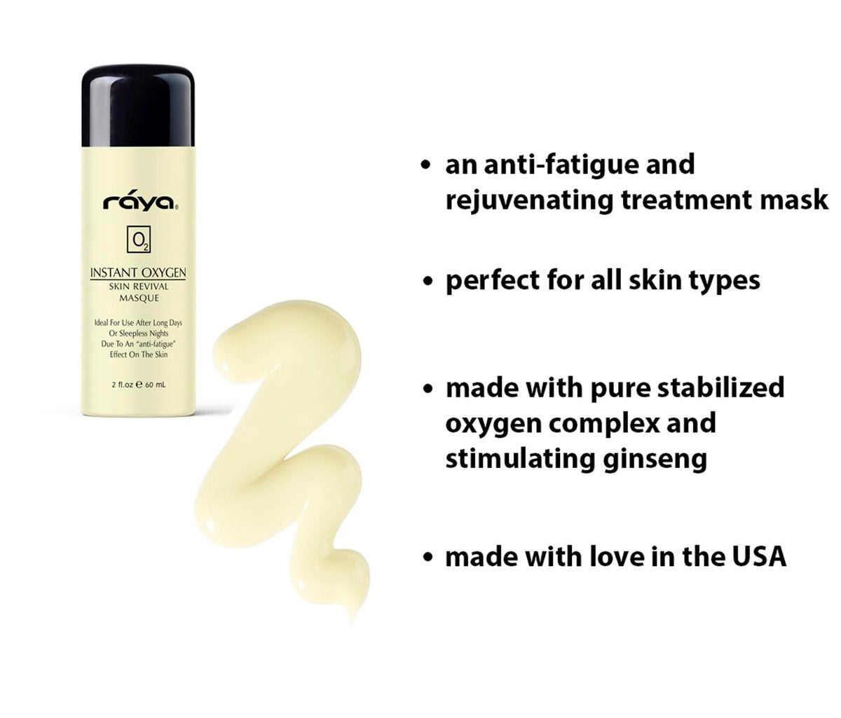 Raya Instant Oxygen Skin Revival Masque | Anti-Fatigue Facial Mask for Glowing Complexion | 2.03 oz Avelisse