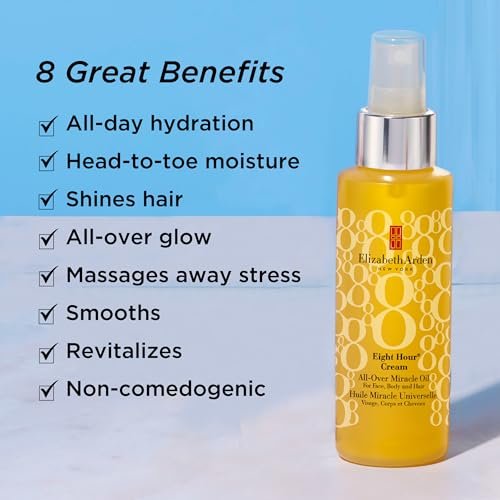 Elizabeth Arden Eight Hour All-Over Miracle Oil - Hydrating Spray Moisturizer for Face, Body & Hair with Vitamin E & Tsubaki Oil, Non-Comedogenic, Lightweight, 3.4 oz Avelisse