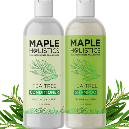 Tea Tree Shampoo and Conditioner Set – Sulfate Free Clarifying Shampoo and Conditioner for Oily Hair & Scalp Care with Australian Tea Tree Oil – Dry Scalp Treatment for Build Up (8 Fl Oz)