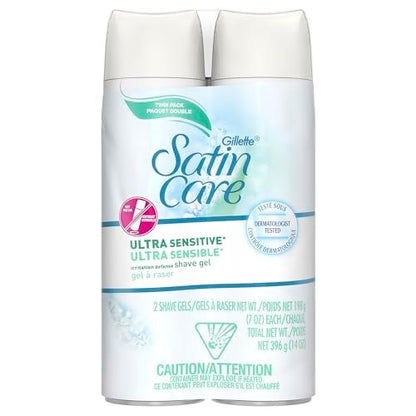 Gillette Venus Satin Care Ultra Sensitive Shave Gel for Women, Fragrance Free, 7 oz (Pack of 2)