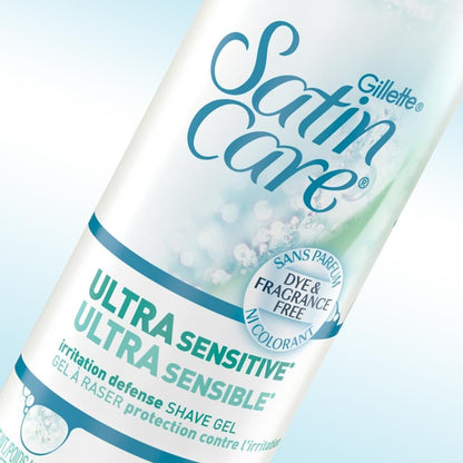 Gillette Venus Satin Care Ultra Sensitive Shave Gel for Women, Fragrance Free, 7 oz (Pack of 2)