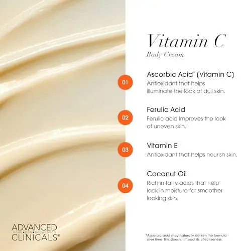 Advanced Clinicals Vitamin C Cream - Visibly Brightening Body Lotion, 16 oz Avelisse