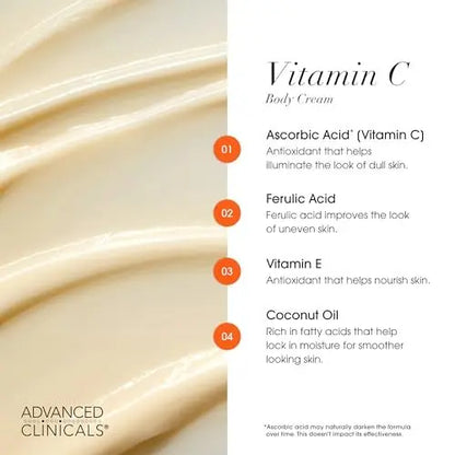 Advanced Clinicals Vitamin C Cream - Visibly Brightening Body Lotion, 16 oz Avelisse