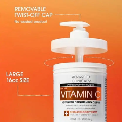 Advanced Clinicals Vitamin C Cream - Visibly Brightening Body Lotion, 16 oz Avelisse