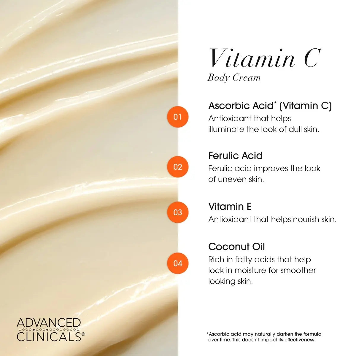 Advanced Clinicals Vitamin C Cream - Visibly Brightening Body Lotion, 16 oz Avelisse