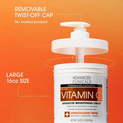 Advanced Clinicals Vitamin C Cream - Visibly Brightening Body Lotion, 16 oz Avelisse