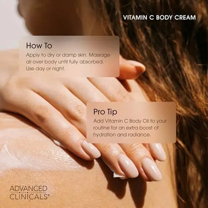 Advanced Clinicals Vitamin C Cream - Visibly Brightening Body Lotion, 16 oz Avelisse
