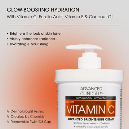 Advanced Clinicals Vitamin C Cream - Visibly Brightening Body Lotion, 16 oz Avelisse