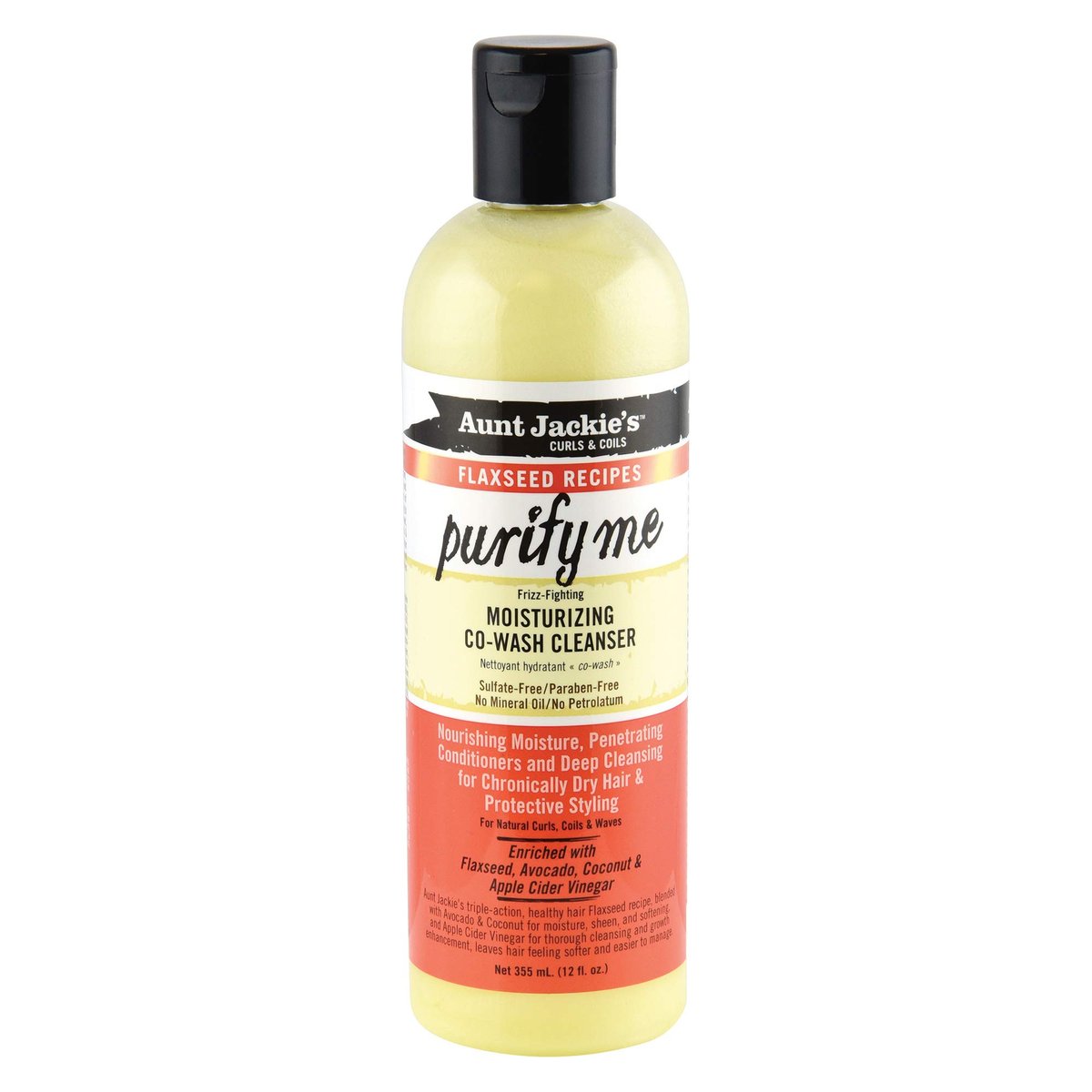 Aunt Jackie's Flaxseed Recipes Purify Me Frizz-Fighting Moisturizing Co-Wash Hair Cleanser for Chronically Dry Hair and Protective Styling, 12 Fl Oz - görsel 1