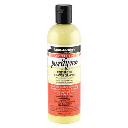 Aunt Jackie's Flaxseed Recipes Purify Me Frizz-Fighting Moisturizing Co-Wash Hair Cleanser for Chronically Dry Hair and Protective Styling, 12 Fl Oz