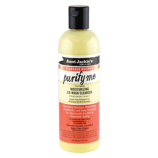 Aunt Jackie's Flaxseed Recipes Purify Me Frizz-Fighting Moisturizing Co-Wash Hair Cleanser for Chronically Dry Hair and Protective Styling, 12 Fl Oz