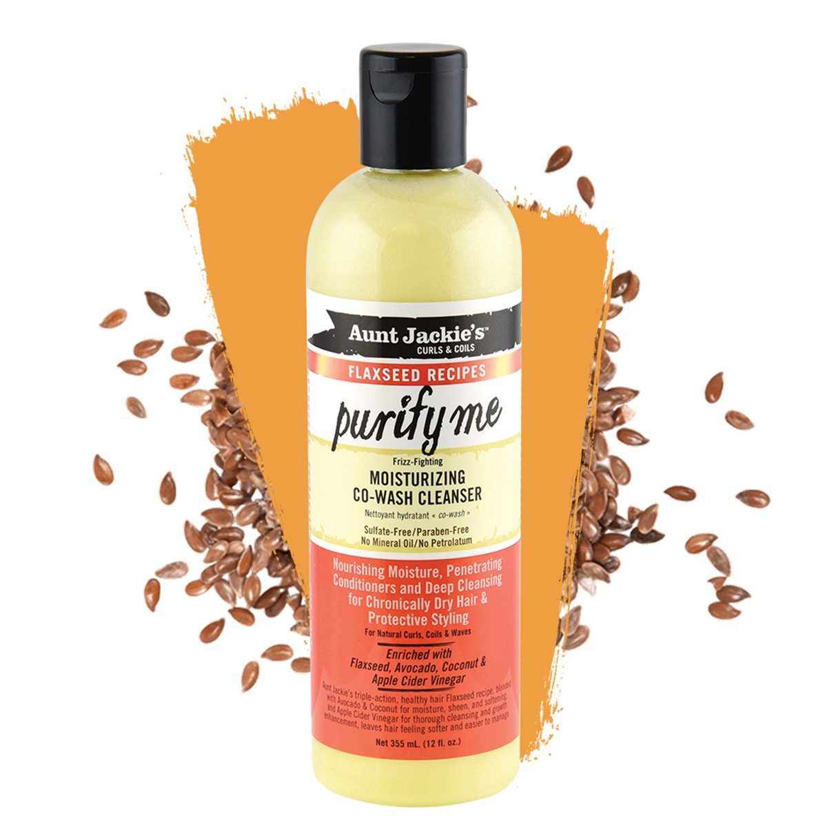 Aunt Jackie's Flaxseed Recipes Purify Me Frizz-Fighting Moisturizing Co-Wash Hair Cleanser for Chronically Dry Hair and Protective Styling, 12 Fl Oz - görsel 3