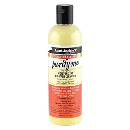 Aunt Jackie's Flaxseed Recipes Purify Me Frizz-Fighting Moisturizing Co-Wash Hair Cleanser for Chronically Dry Hair and Protective Styling, 12 Fl Oz