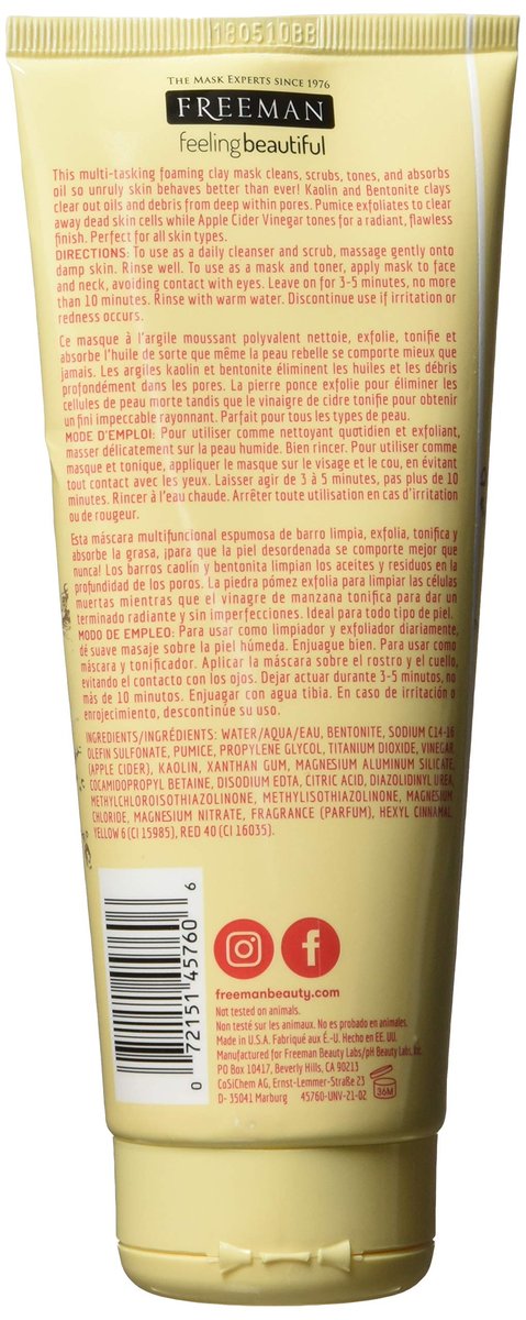 Freeman Cleansing Apple Cider Vinegar Clay Mask & Facial Scrub – Tones, Purifies, Exfoliates for Flawless Complexion, 6 fl oz - görsel 3