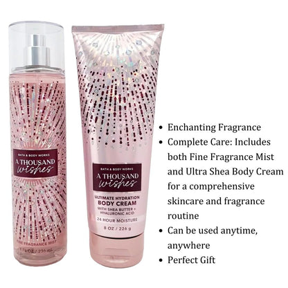 Bath & Body Works A Thousand Wishes Signature Collection Gift Set - Fine Fragrance Mist & Ultra Shea Body Cream Avelisse