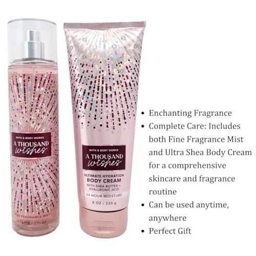 Bath & Body Works A Thousand Wishes Signature Collection Gift Set - Fine Fragrance Mist & Ultra Shea Body Cream Avelisse