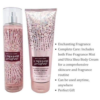 Bath & Body Works A Thousand Wishes Signature Collection Gift Set - Fine Fragrance Mist & Ultra Shea Body Cream Avelisse
